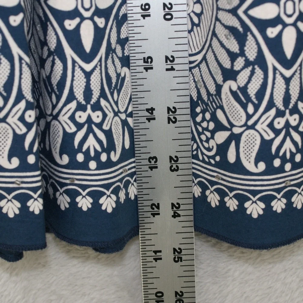 St. Johns Bay Blue White Paisley Sequin Cotton A-Line Skirt Women Size 16 Boho